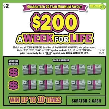 $200 A WEEK FOR LIFE scratch-off ticket