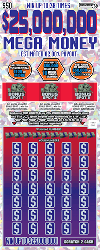 $25,000,000 MEGA MONEY scratch-off ticket