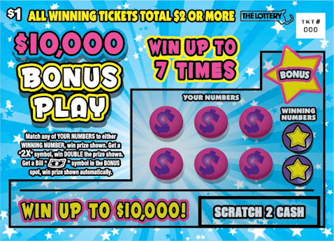 $10,000 BONUS PLAY scratch-off ticket