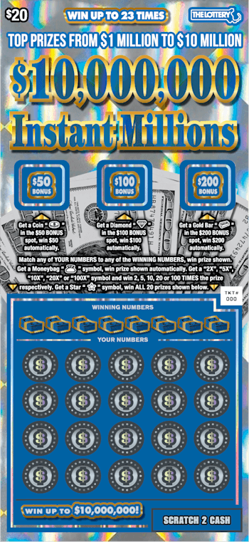 $10,000,000 INSTANT MILLIONS scratch-off ticket