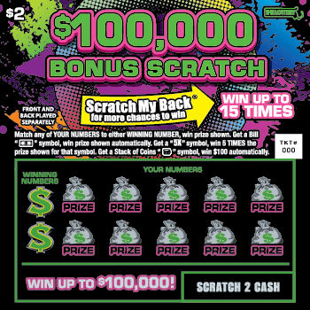 $100,000 BONUS SCRATCH scratch-off ticket