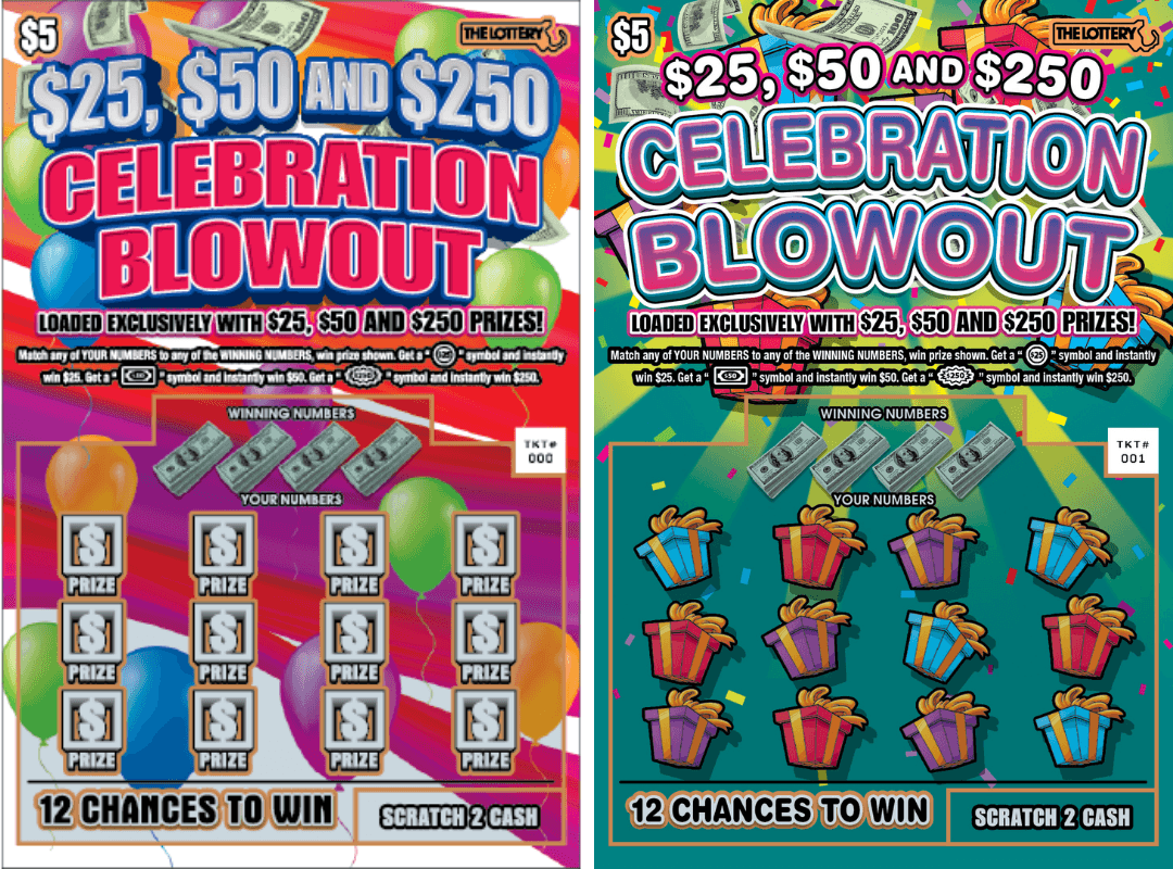 $25, $50 and $250 CELEBRATION BLOWOUT scratch-off ticket