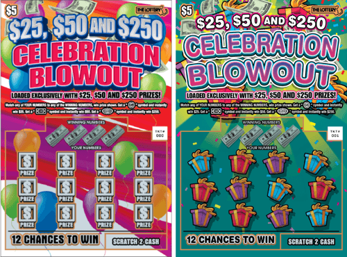 $25, $50 and $250 CELEBRATION BLOWOUT scratch-off ticket