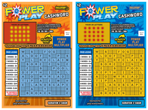 Power Play™ Cashword scratch-off ticket