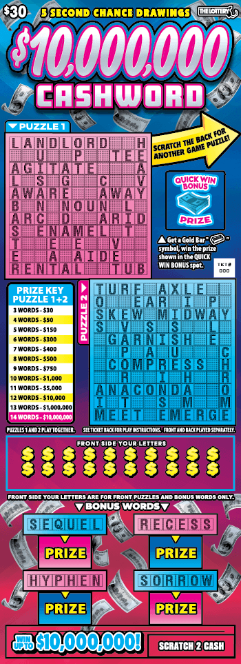 $10,000,000 CASHWORD scratch-off ticket