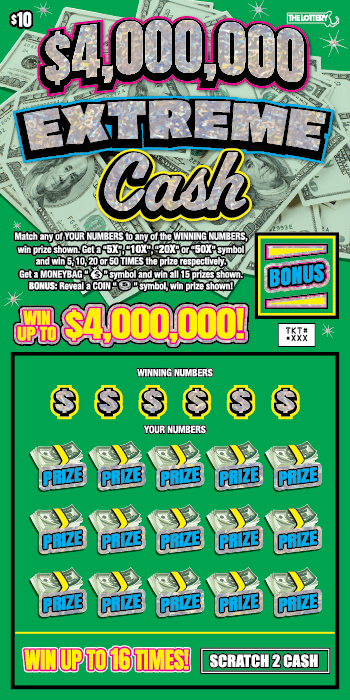 $4,000,000 EXTREME Cash scratch-off ticket