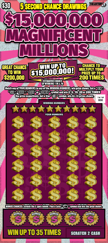 $15,000,000 MAGNIFICENT MILLIONS scratch-off ticket