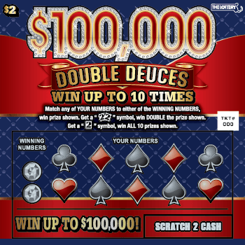 $100,000 DOUBLE DEUCES scratch-off ticket