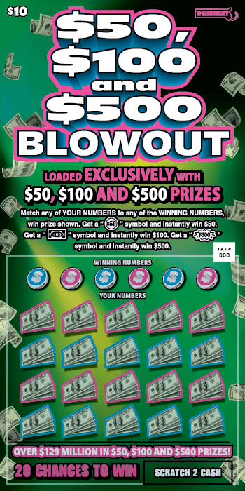 $50, $100, and $500 Blowout scratch-off ticket
