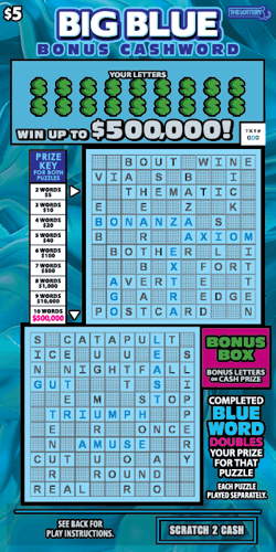 BIG BLUE BONUS CASHWORD 2026 scratch-off ticket