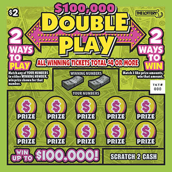 $100,000 DOUBLE PLAY scratch-off ticket