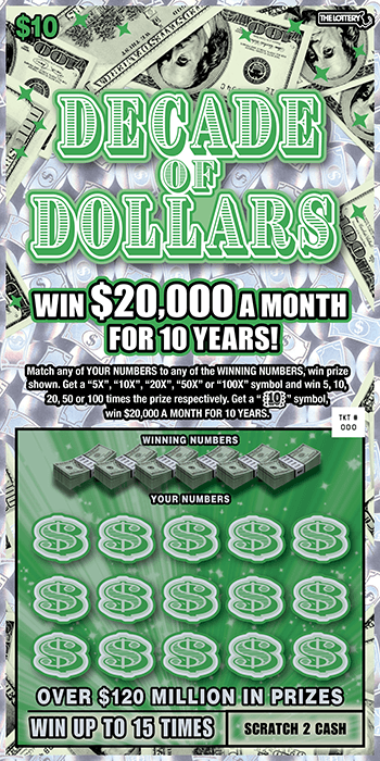 DECADE OF DOLLARS scratch-off ticket