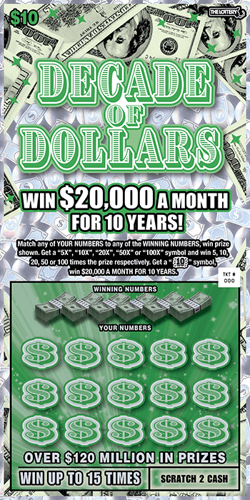 DECADE OF DOLLARS scratch-off ticket