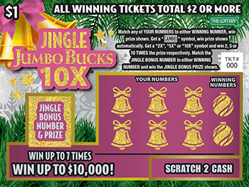 JINGLE JUMBO BUCKS 10X scratch-off ticket