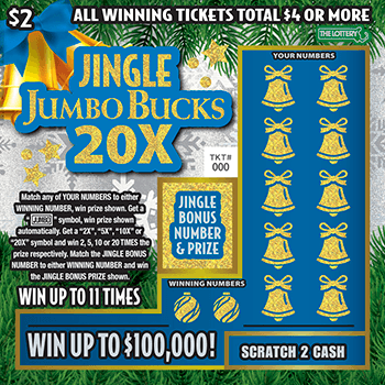JINGLE JUMBO BUCKS 20X scratch-off ticket