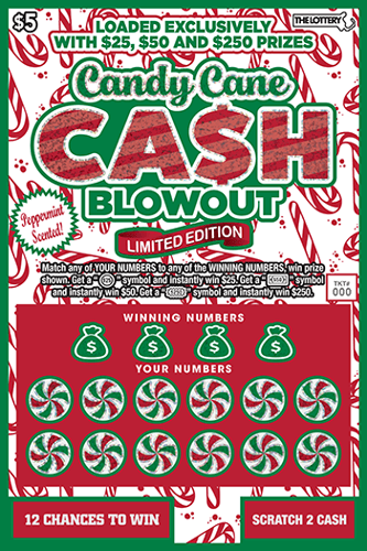 Candy Cane Cash Blowout scratch-off ticket
