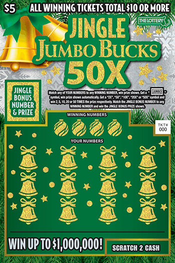 JINGLE JUMBO BUCKS 50X scratch-off ticket