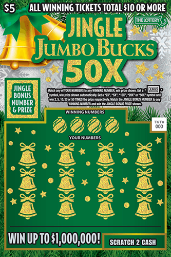 JINGLE JUMBO BUCKS 50X scratch-off ticket