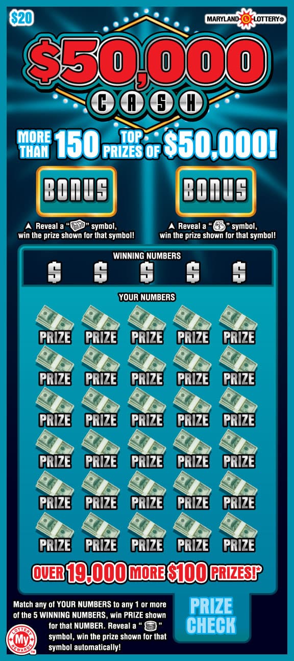 $50,000 Cash scratch-off ticket