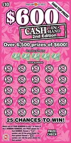 $600 Cash in Hand scratch-off ticket