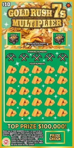 Gold Rush 7s Multiplier scratch-off ticket