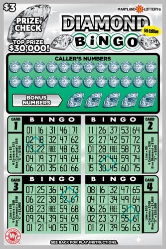 Diamond Bingo scratch-off ticket