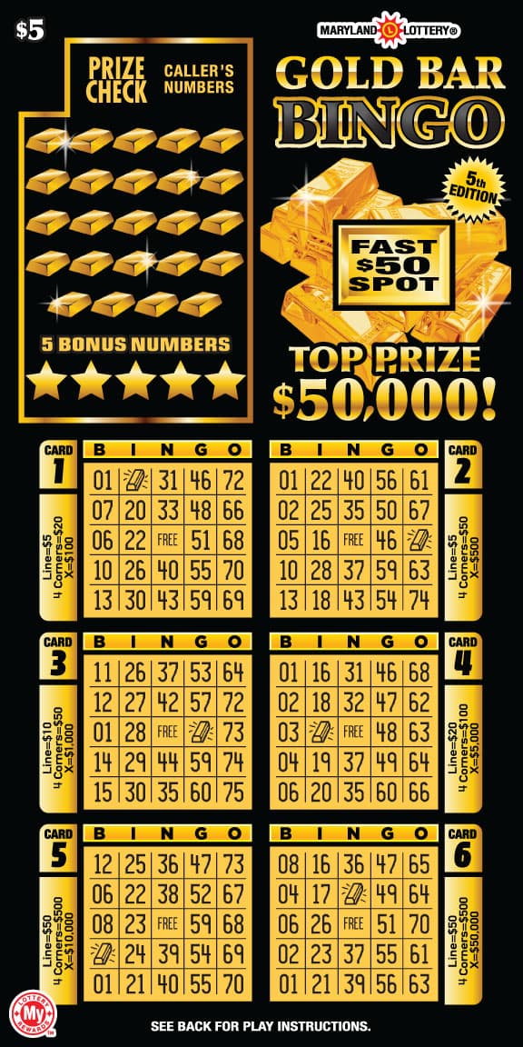 Gold Bar Bingo scratch-off ticket
