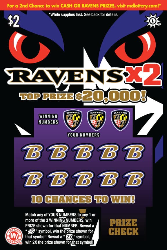 Ravens X2 scratch-off ticket