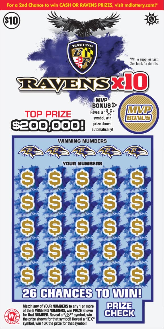 Ravens X10 scratch-off ticket