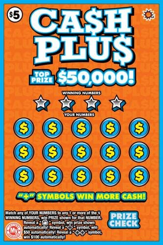 Ca$h Plu$ scratch-off ticket