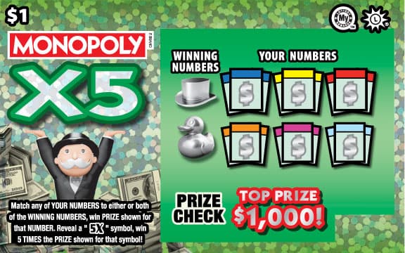 MONOPOLY™ X5 scratch-off ticket
