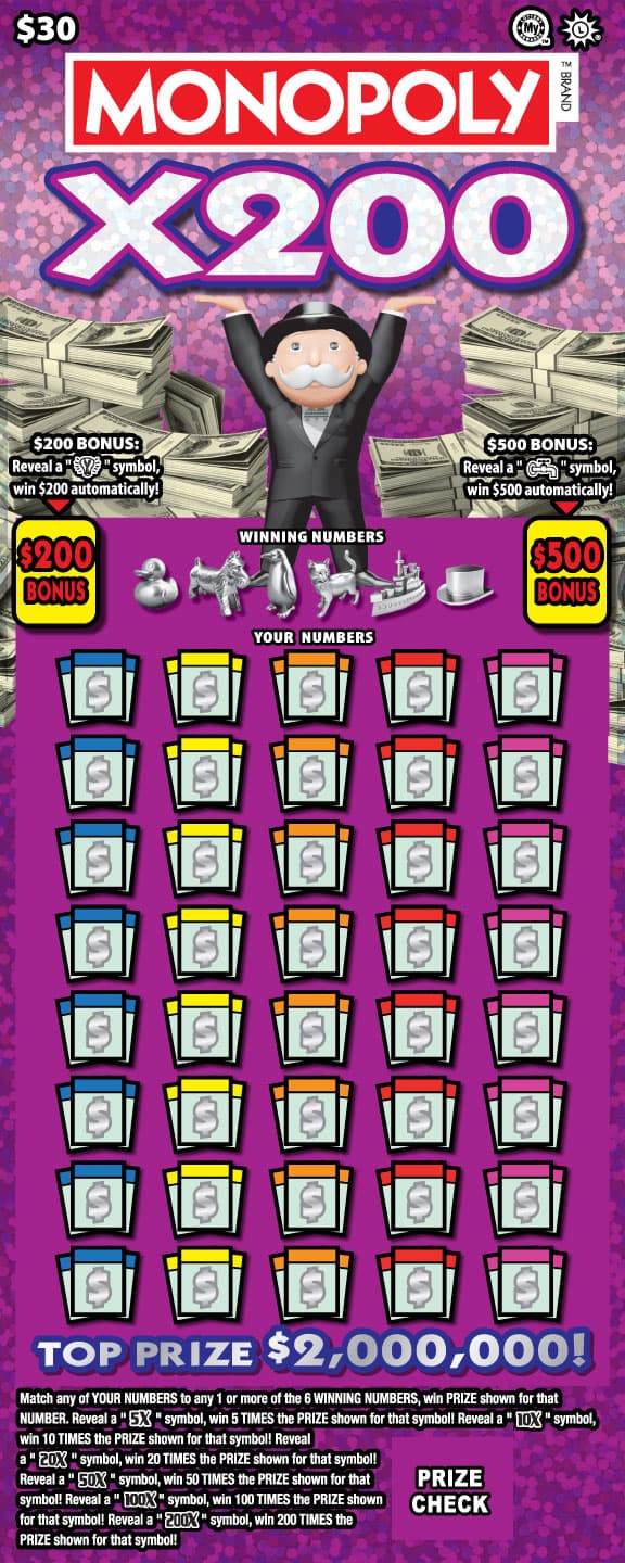 MONOPOLY™ X200 scratch-off ticket