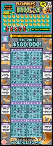 Bonus Bingo X20 scratch-off ticket