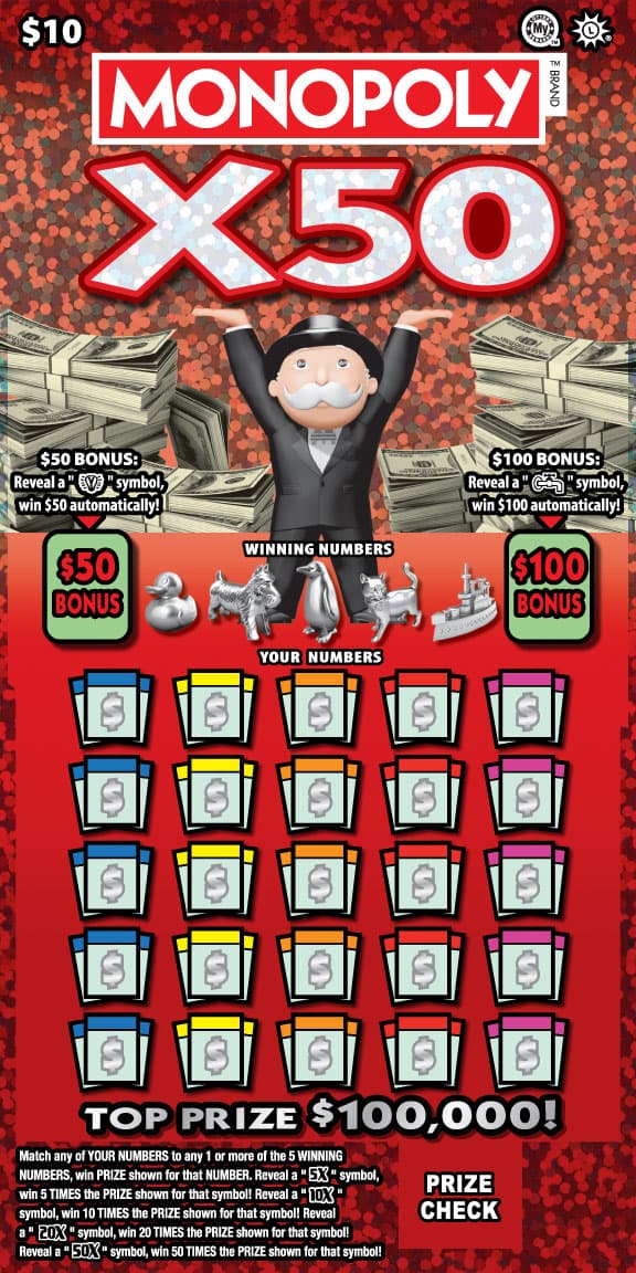 MONOPOLY™ X50 scratch-off ticket