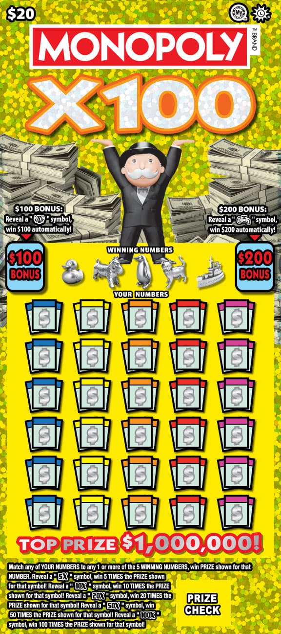 MONOPOLY™ X100 scratch-off ticket