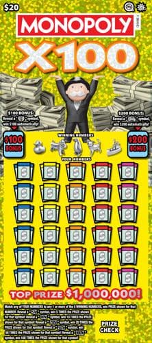 MONOPOLY™ X100 scratch-off ticket