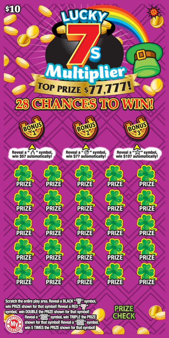 Lucky 7s Multiplier scratch-off ticket