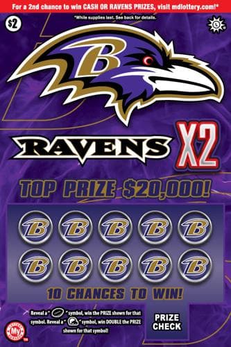 Ravens X2 scratch-off ticket