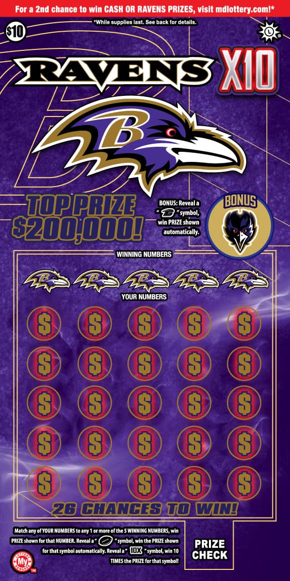 Ravens X10 scratch-off ticket