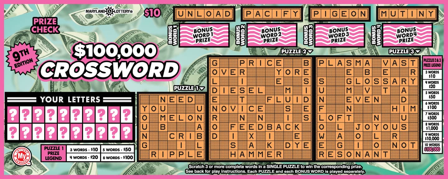 $100,000 Crossword scratch-off ticket