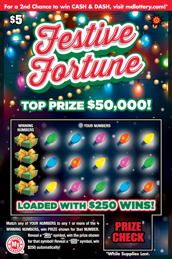 Festive Fortune scratch-off ticket