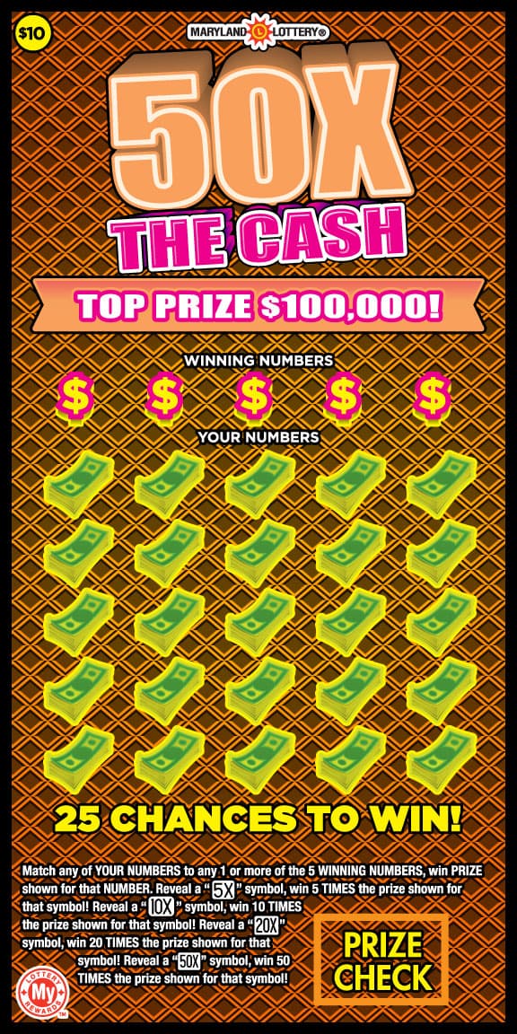 50X the Cash scratch-off ticket