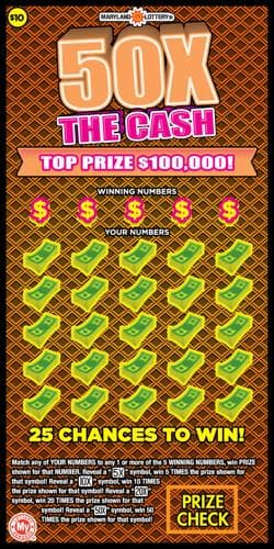 50X the Cash scratch-off ticket