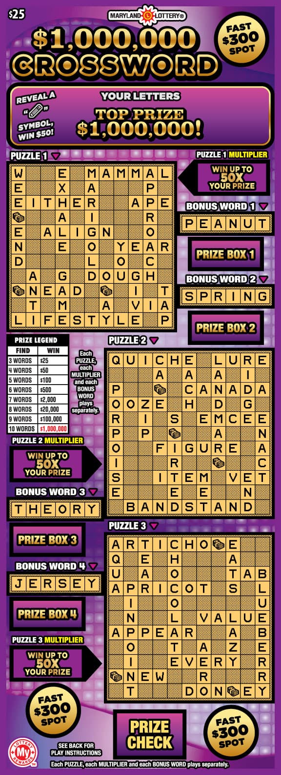 $1,000,000 Crossword scratch-off ticket
