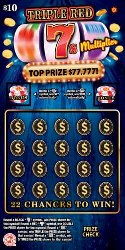 Triple Red 7s Multiplier scratch-off ticket
