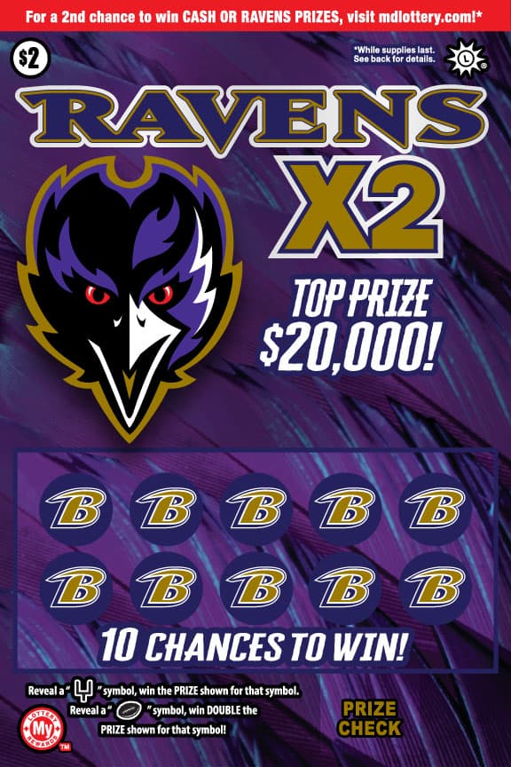 Ravens X2 scratch-off ticket