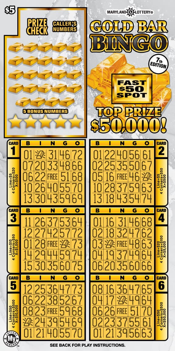 Gold Bar Bingo scratch-off ticket
