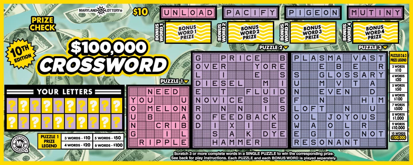 $100,000 Crossword scratch-off ticket