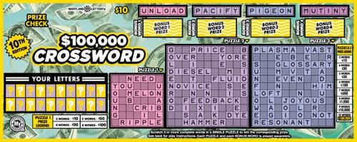 $100,000 Crossword scratch-off ticket
