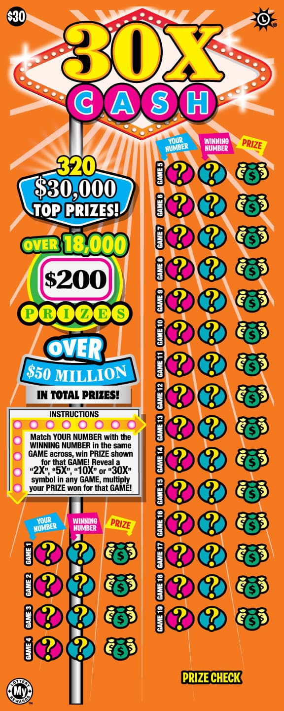30X Cash scratch-off ticket